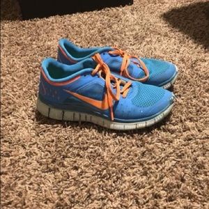 Blue and Orange Nike Free Runs 3.0